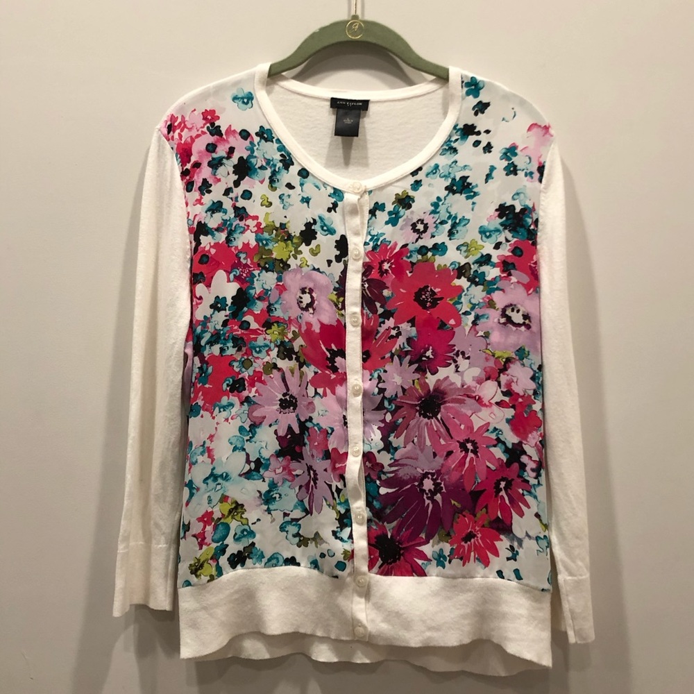 Ann Taylor White Floral Cardigan